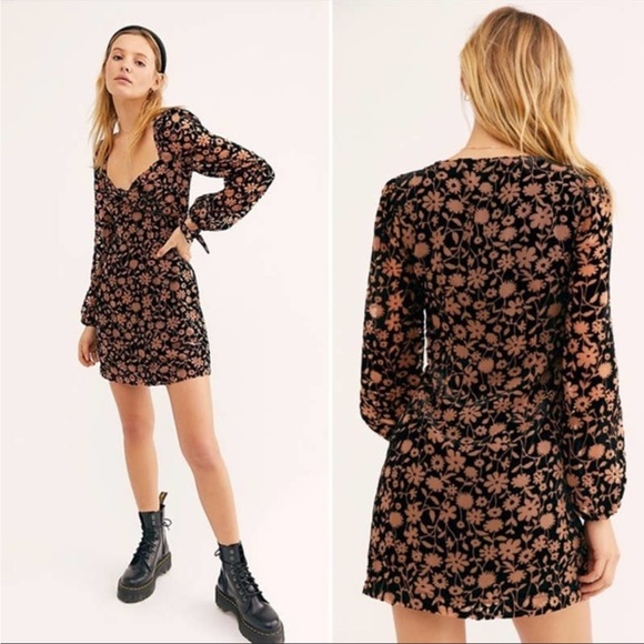Free People Women's Sasha Floral Minidress Black Size X-Small